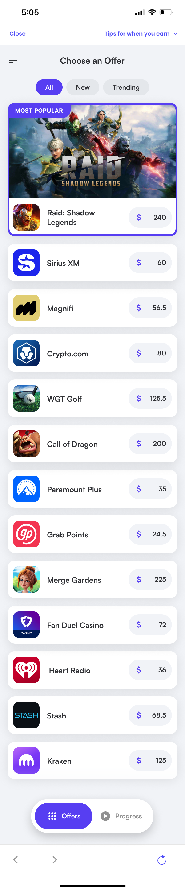 Offers Screen